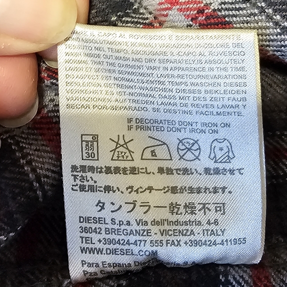 Diesel Red Plaid Flannel Men’s Button Up Long Sleeve Shirt Size S    V-BL - Picture 13 of 13